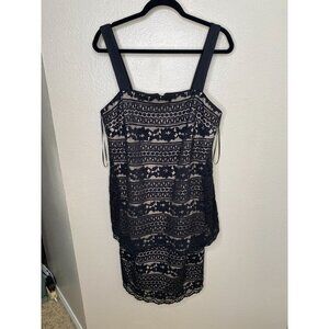 R&M Richards Womans Black Lace Overlay Dress Plus Size 14W Sleeveless polyester